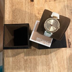 Michael Kors Gold-Tone Watch with White Strap